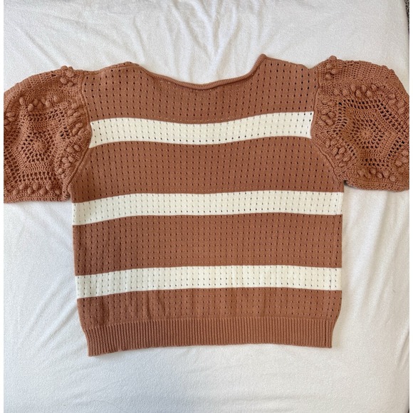 Bohme Sweater, Women's, Brick & Cream, Crocheted Short Sleeves, X-Large - Picture 4 of 7